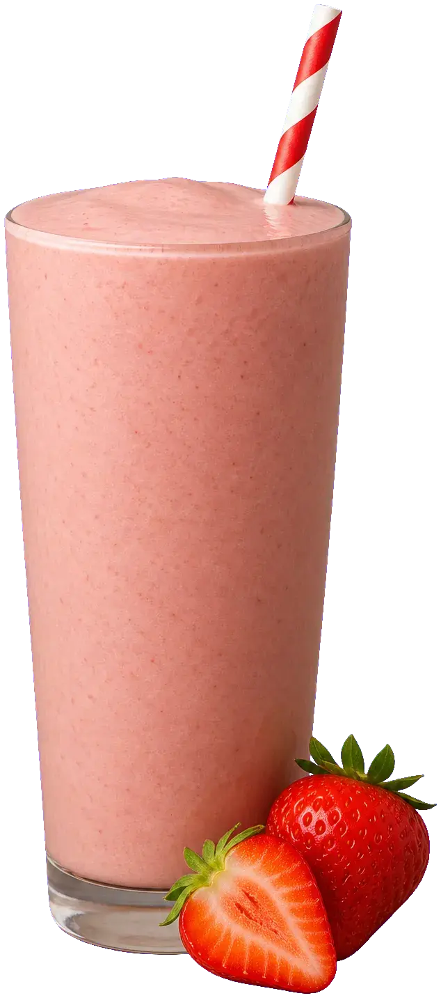 Creamy strawberry protein shake in a glass